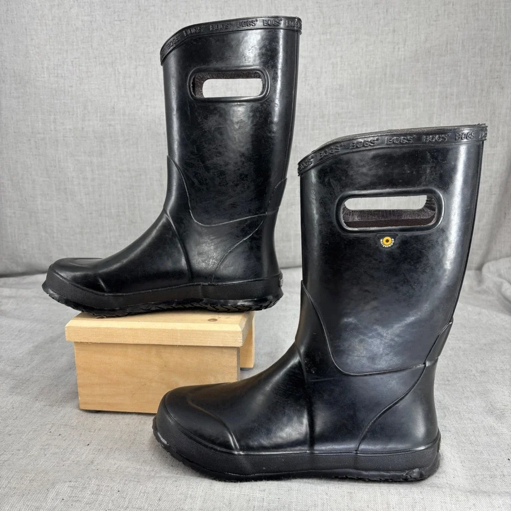 Bogs Classic Rain Boot Black Rubber Waterproof Pull On Handles Youth Size 5